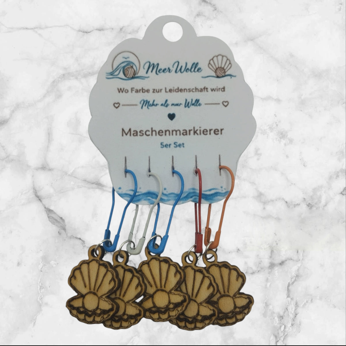 Venusmuschel Maschenmarkierer | 5er Set aus Holz