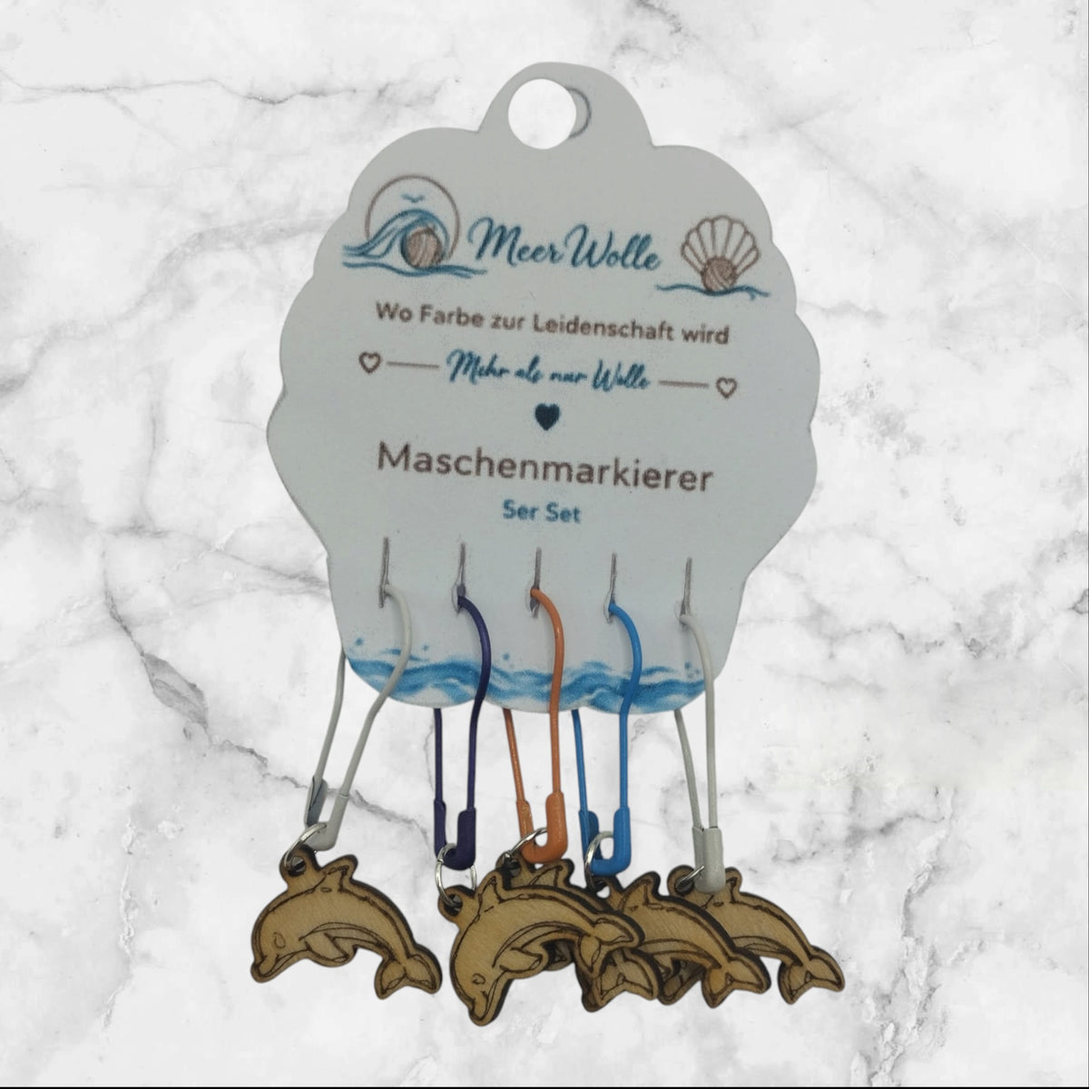 Delfin Maschenmarkierer | 5er Set aus Holz