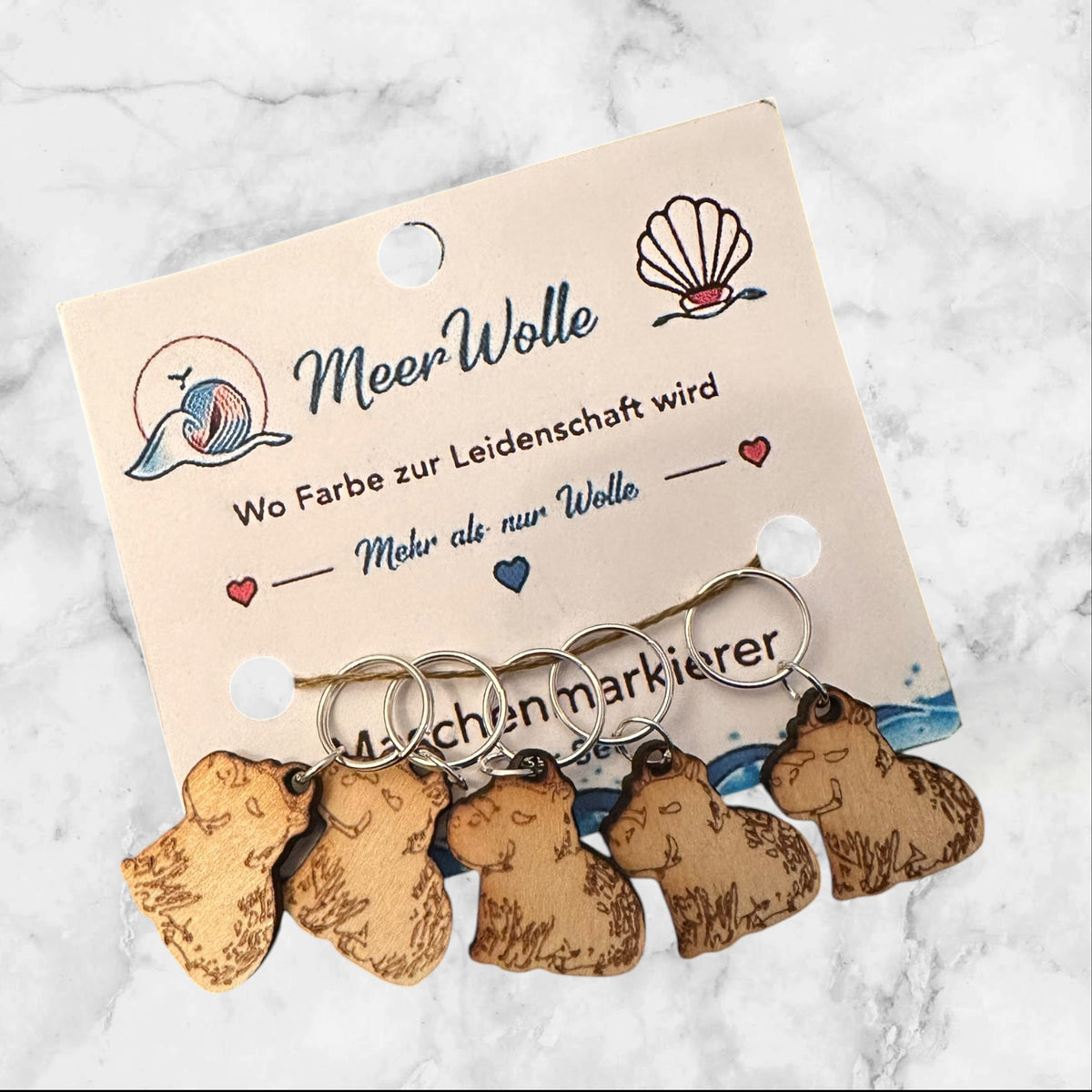 Capybara Maschenmarkierer | 5er Set aus Holz