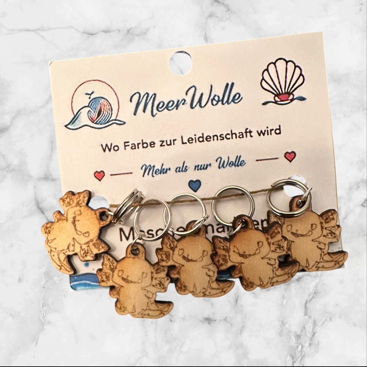 Axolotl Maschenmarkierer | 5er Set aus Holz