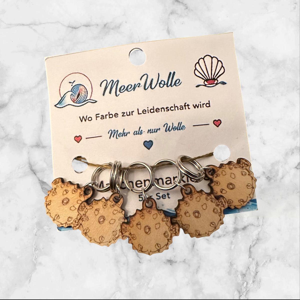 Kugelfisch Maschenmarkierer | 5er Set aus Holz