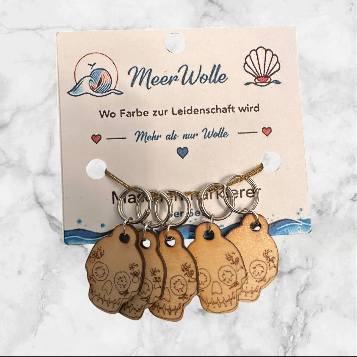 Totenkopf Maschenmarkierer | 5er Set aus Holz