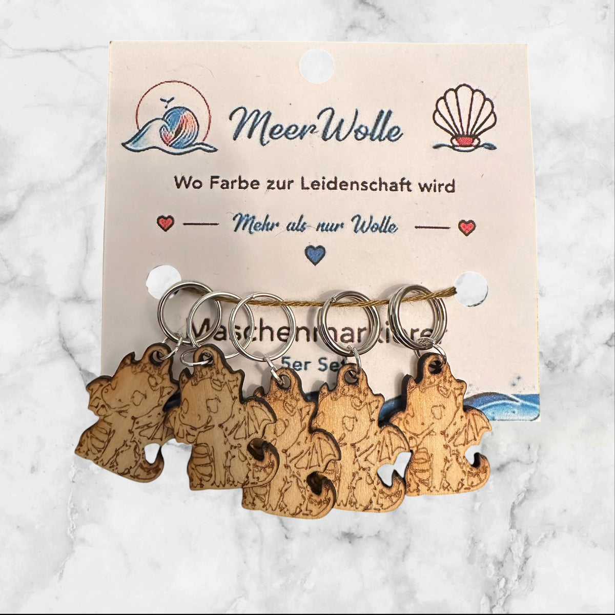 Drache Maschenmarkierer | 5er Set aus Holz