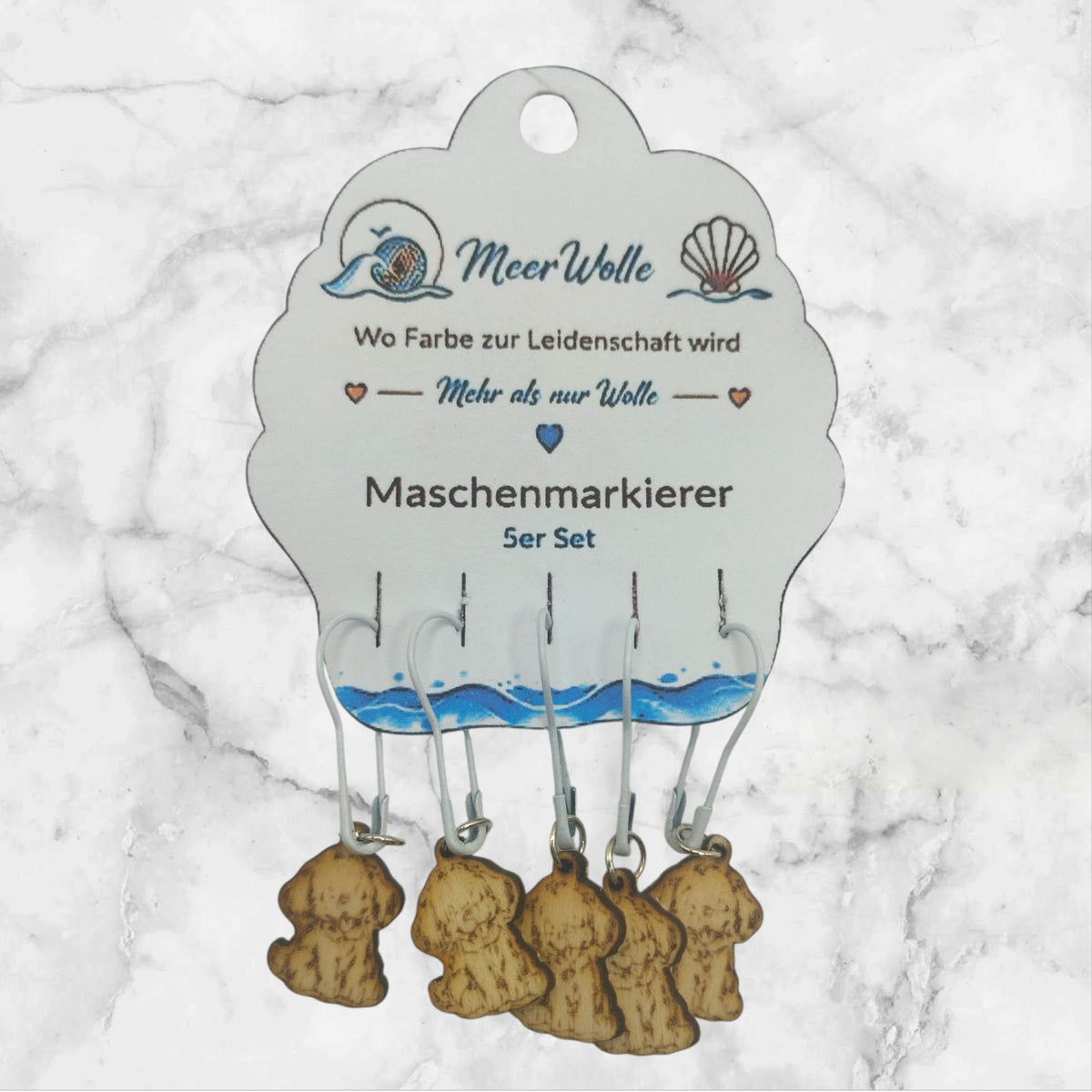 Hund sitzend Maschenmarkierer | 5er Set aus Holz