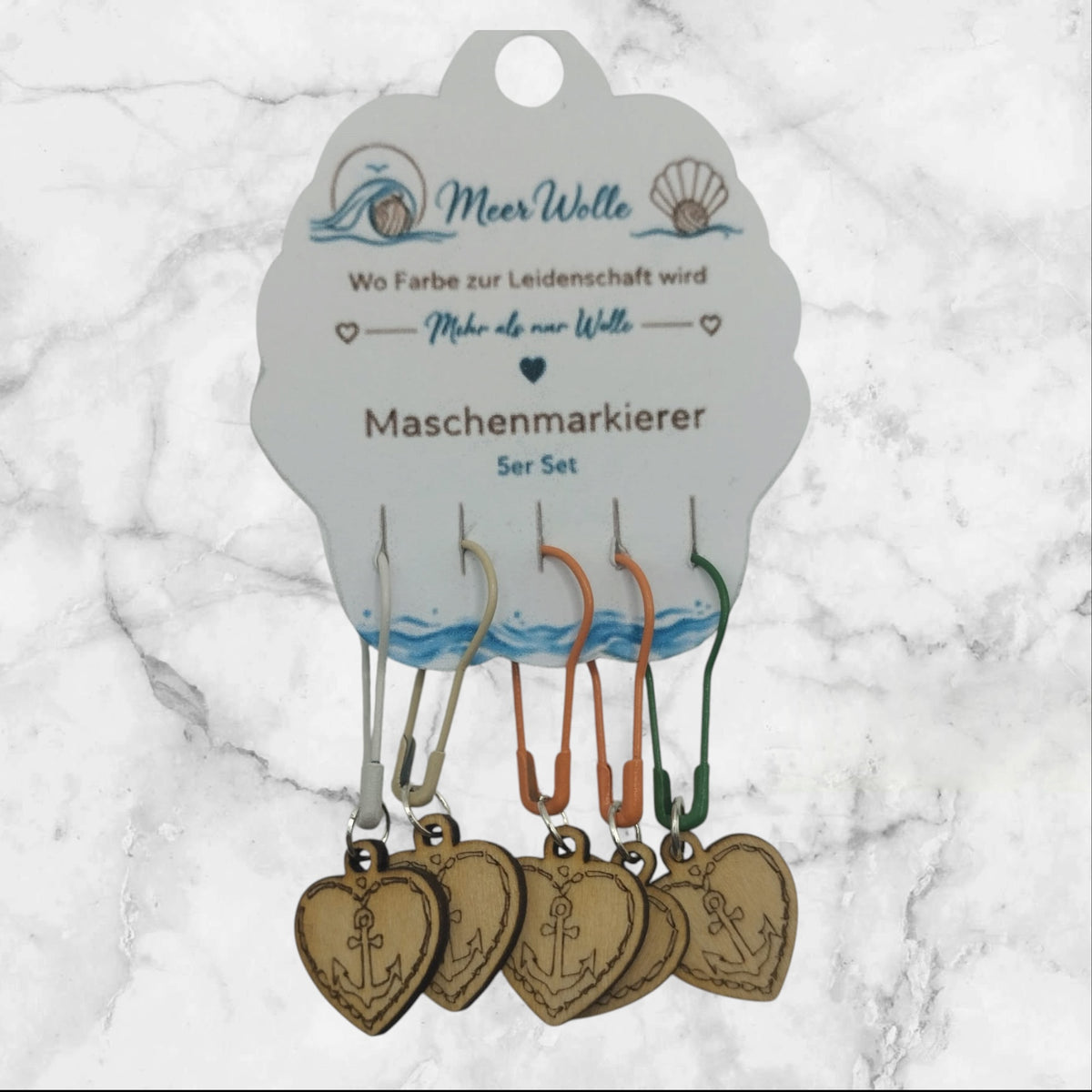 Herz & Anker Maschenmarkierer | 5er Set aus Holz