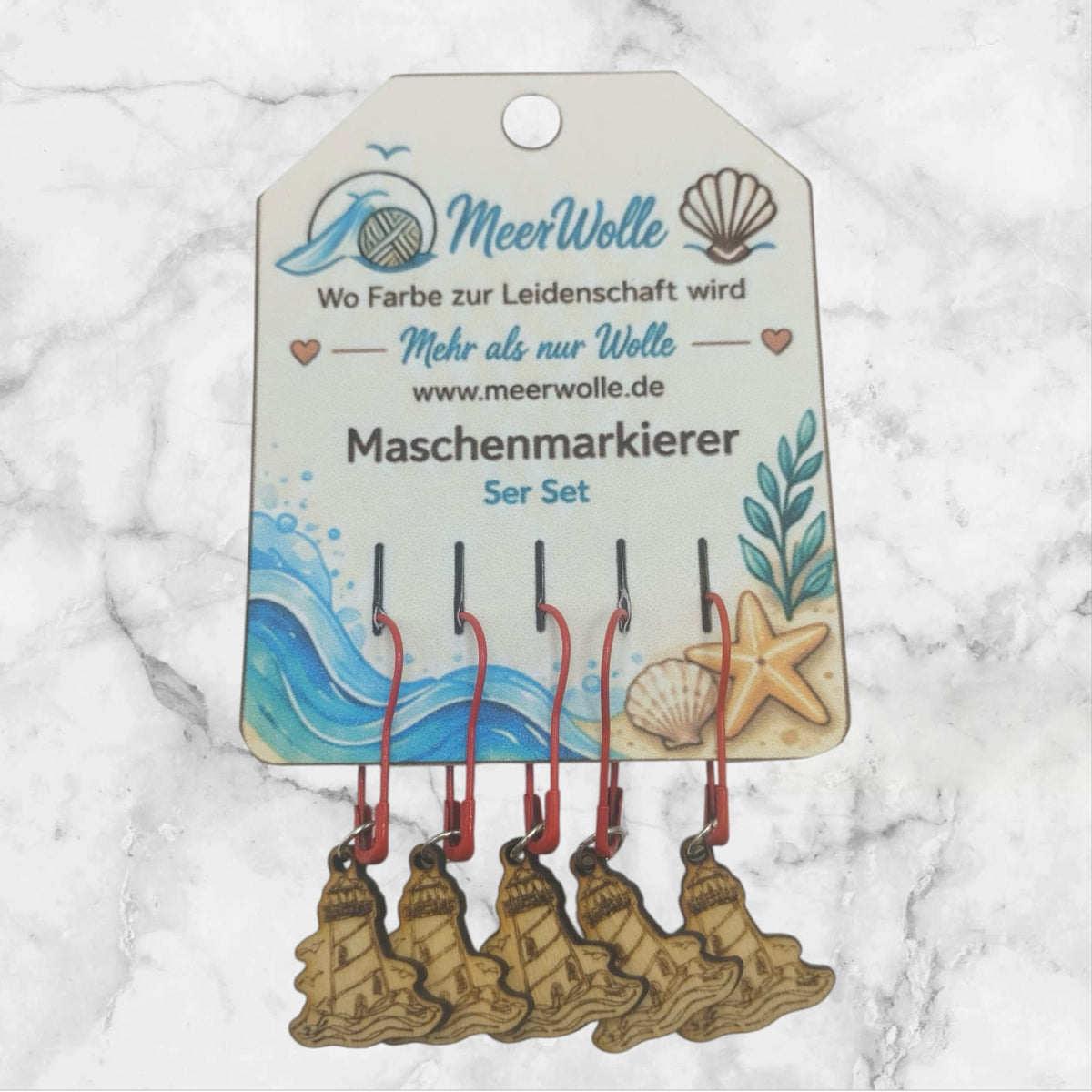 Leuchtturm Maschenmarkierer | 5er Set aus Holz