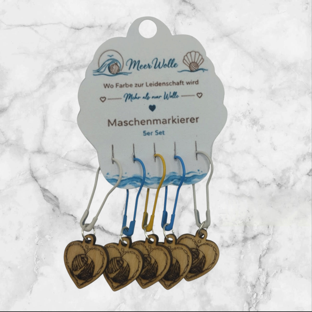 Herz Maschenmarkierer | 5er Set aus Holz
