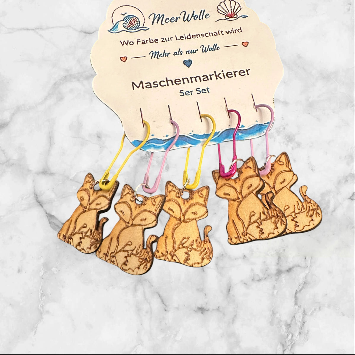 Fuchs Maschenmarkierer | 5er Set aus Holz