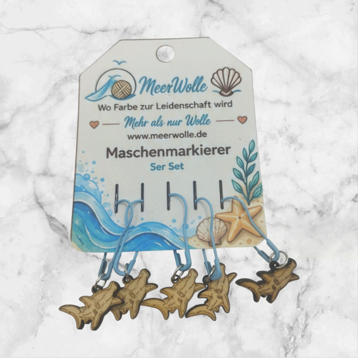 Hammerhai Maschenmarkierer | 5er Set aus Holz